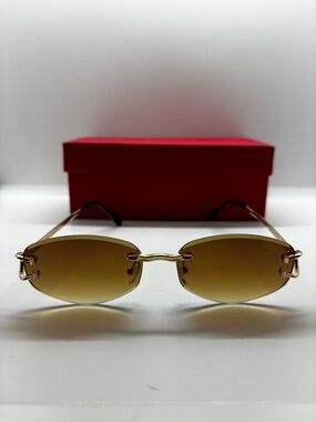 Rimless Oval Sunglasses in Brown with Gold Frame